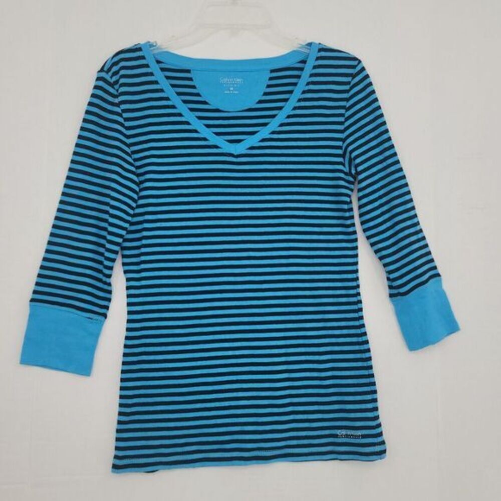 Calvin Klein Performance‎ Quick Dry 100% Cotton Blue/Black 3/4Sleeve shirt